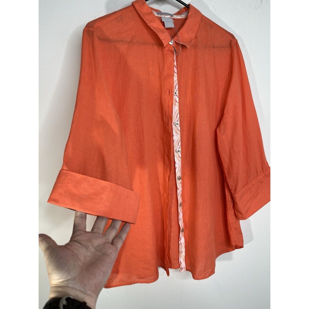 Chicos Linen NO IRON Nectarine Orange Blouse sz 3 / 16 XL  (11)